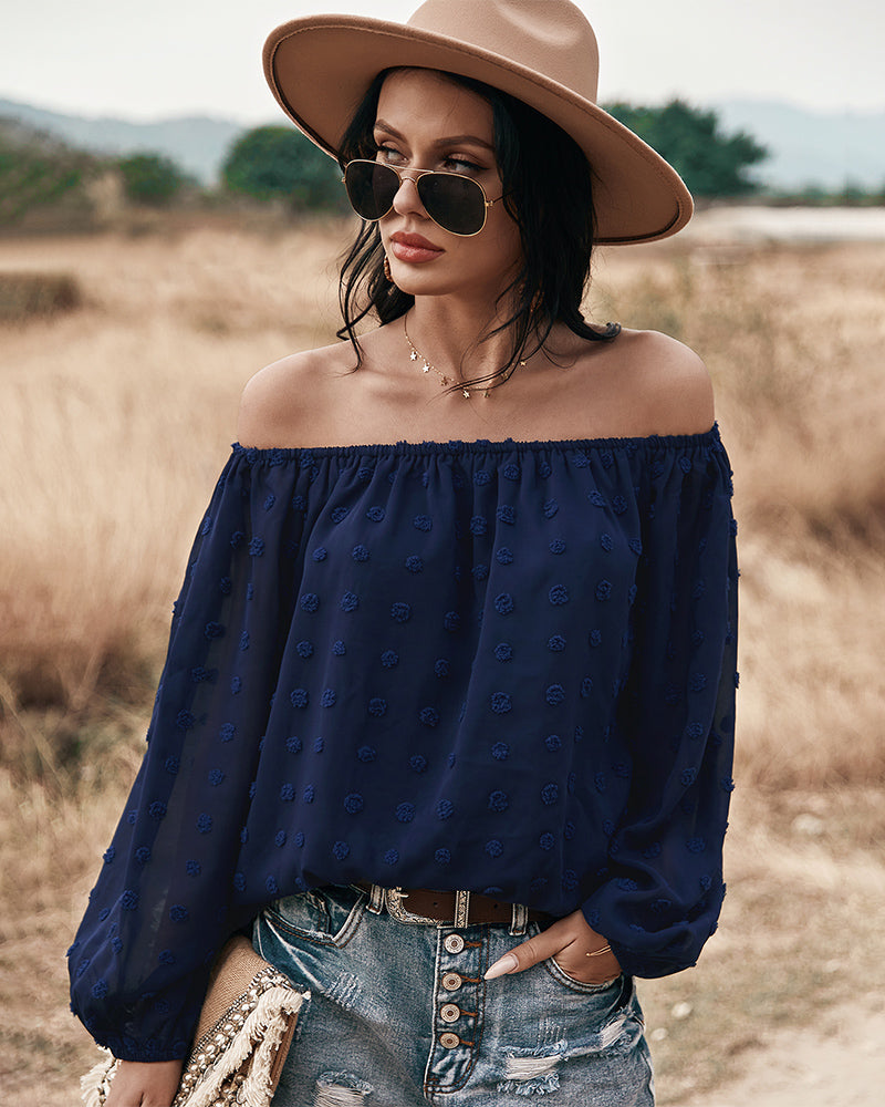 WW | Off Shoulder Laterne Langärmeliges Rüschentop