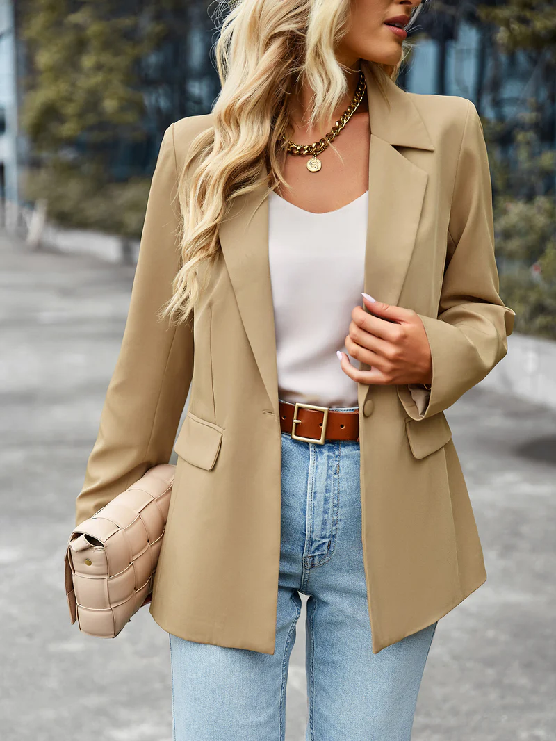 WW | Damen Blazer mit Einem Knopf, Langen Ärmeln, Tailliertem Schnitt, Lässig Chic