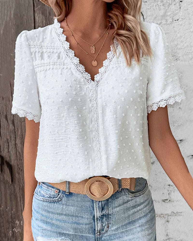 W&W Mode | Bluse Mit Kurzen Ärmeln Und V-Ausschnitt Romy