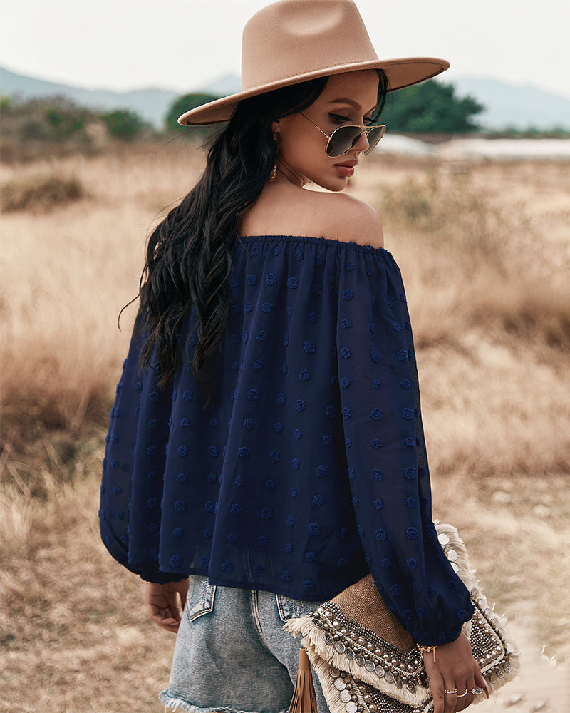 WW | Off Shoulder Laterne Langärmeliges Rüschentop