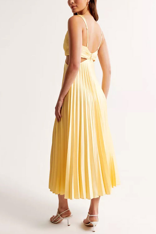 W&W Mode | V-Ausschnitt Cut-Out Taille Ärmelloses Falten-Maxikleid