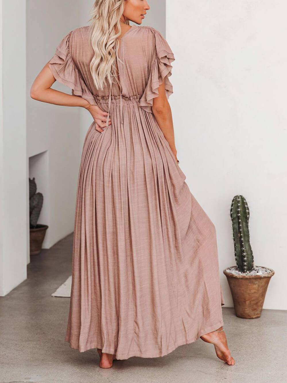 W&W Mode | Stil Maxi Kleid mit Flatterärmeln für Frauen
