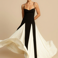 WW | Elegantes zweifarbiges Spaghettiträger-Maxikleid für Damen