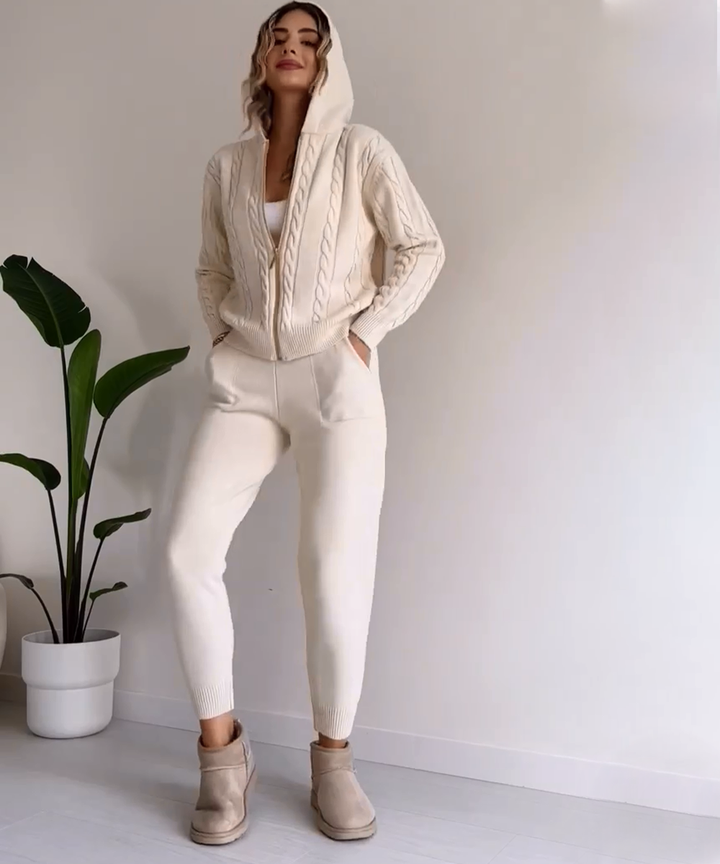 W&W Mode | teilige gestrickte Lounge-Set - trendiger Hoodie und Jogginganzug für Damen