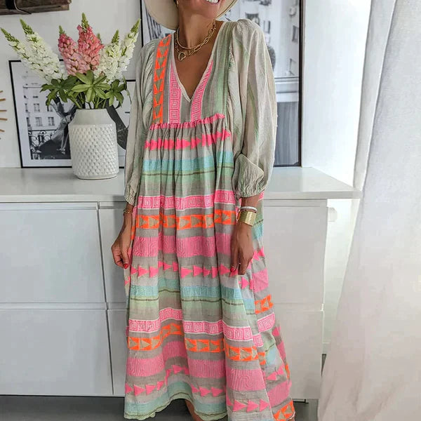 WW | Maxi-Kleid mit Langen Ärmeln und V-Ausschnitt