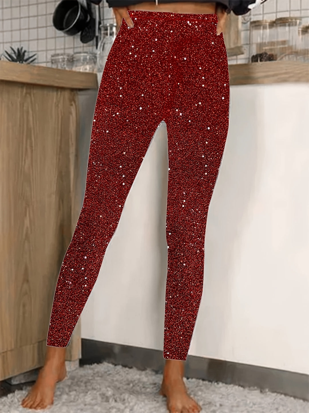 W&W Mode | Damen High Waist Pailletten Legging Glänzend & Komfortabel Für Frauen