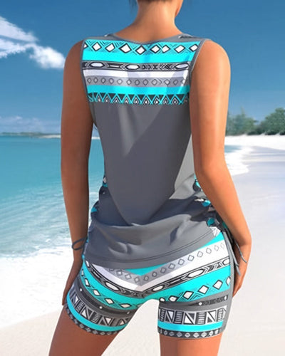 WW Tankini-Set | Sommerliches Tankini-Set mit geometrischem V-Ausschnitt