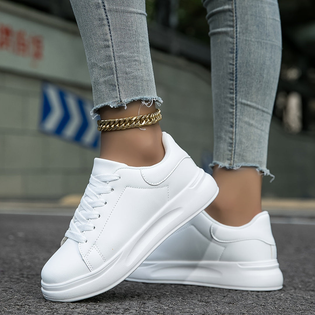 W&W Mode | Damen Leder Sneakers Weiß Sportliche Damenschuhe