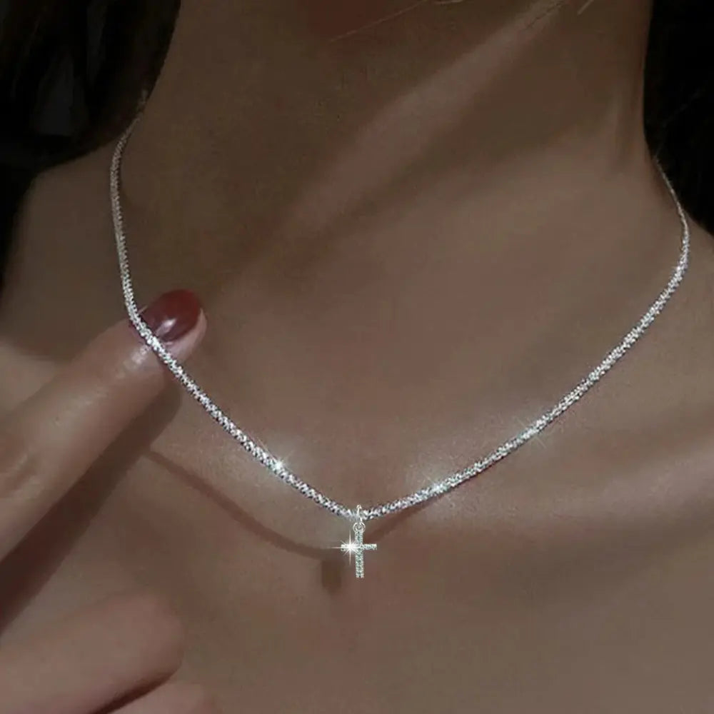 WW | Sterling Silber Kreuz Zirkonia Halskette Für Damen