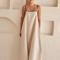 WW | Langes Leinenkleid Im Kontrast