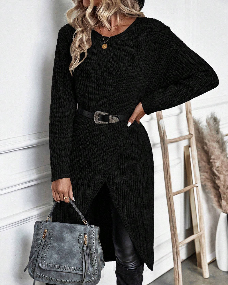 W&W Mode | Bequemes, Einfarbiges Pulloverkleid Im Unregelmäßigen Stil