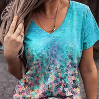 WW | T-Shirt mit V-Ausschnitt und Floralem Druck