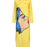 WW | Kleid mit Gesichtsdruck und Kragen in Gelb