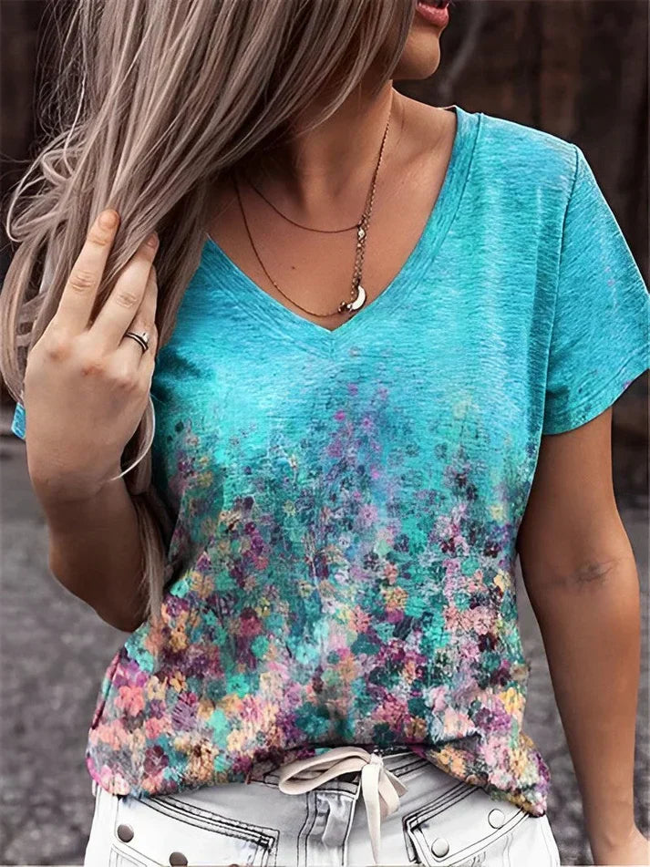 WW | Hals T-Shirt Bedruckt Mit Floraler Kunst