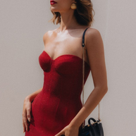 WW | Trägerlos Glitzer Rot Korsett Mini Kleid