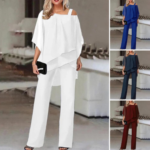 W&W Mode | Gestufte Chiffonbluse & Weit Geschnittene Hose Für Damen