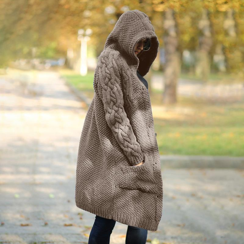 WW | Lange Damen Strickjacke Kapuze