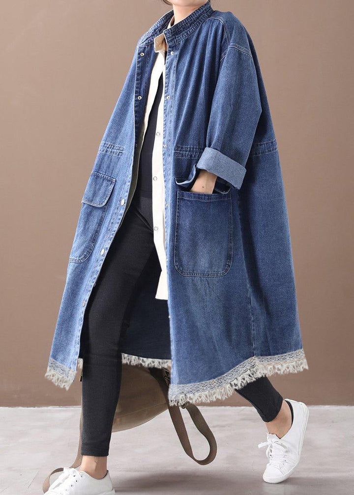 W&W Mode | Denim Blauer Plus Size Trenchcoat Mit Kordelzug