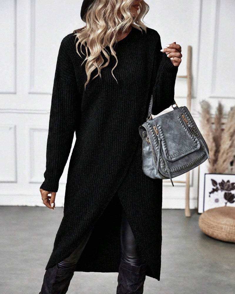 W&W Mode | Bequemes, Einfarbiges Pulloverkleid Im Unregelmäßigen Stil