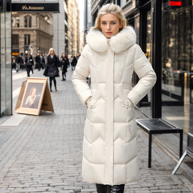 W&W Mode | Eleganter Taillierter Überknie Baumwollmantel mit Fellkragen