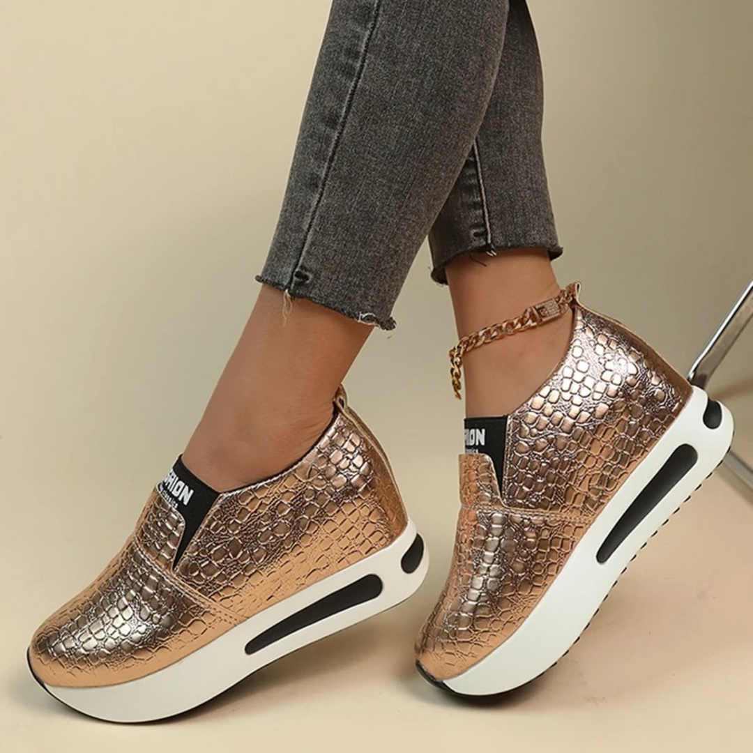 W&W Mode – Damen-Sneaker mit Schlangenmuster in Silber und Gold