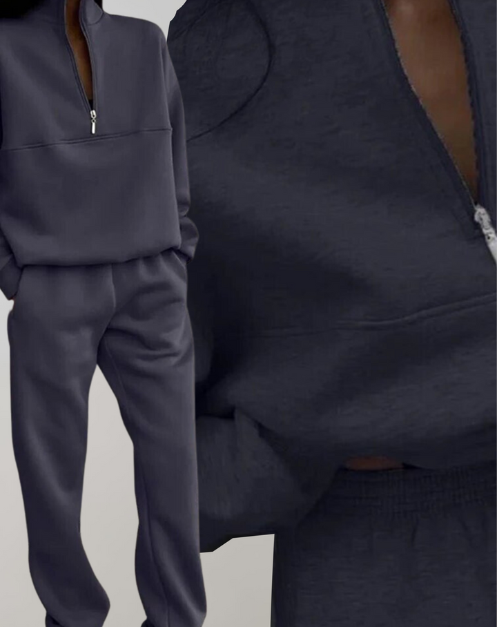 W&W Mode | teilige Fleece-Trainingsanzug-Set - stilvolle Damen-Zip-Up-Oberteil und Jogginghosen