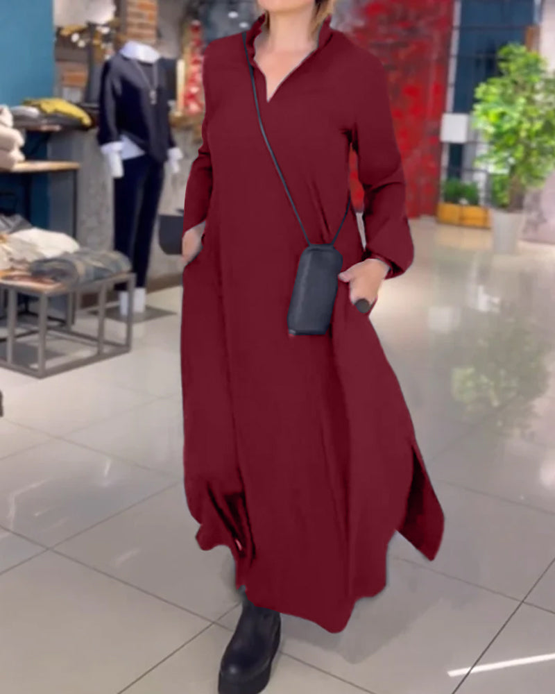 WW | Verschiedenes Langes Kleid Mit Kragen Und Schlitz