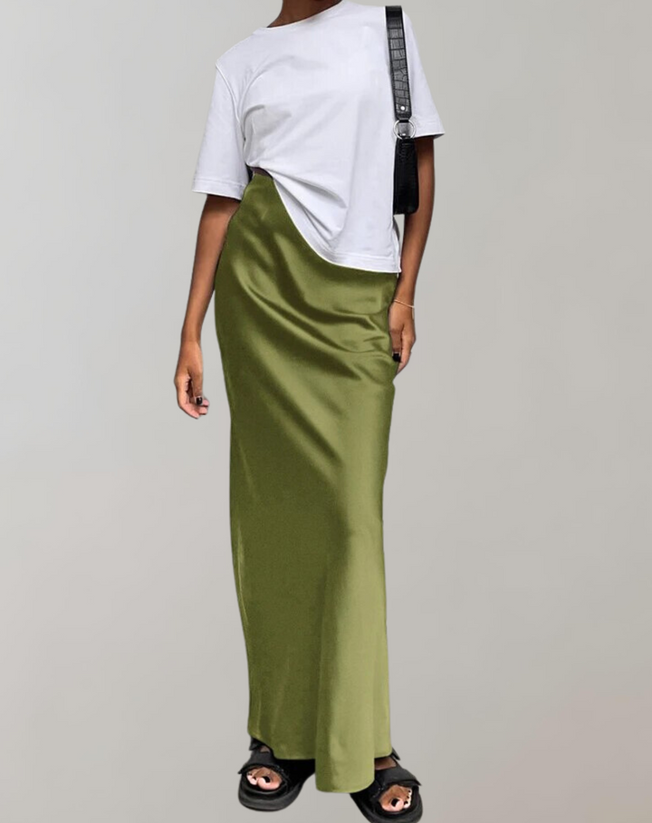 Damen Satin-Maxikleid in Trompetenform