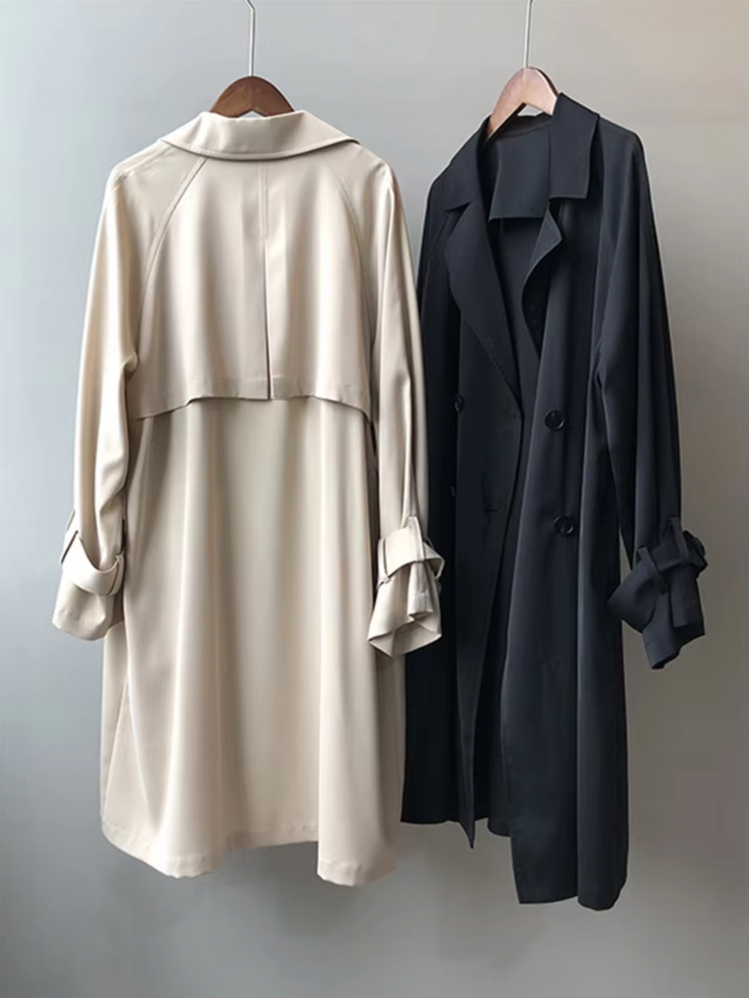 W&W Mode | Langer Trenchcoat mit Reverskragen Knöpfen und Langen Ärmeln