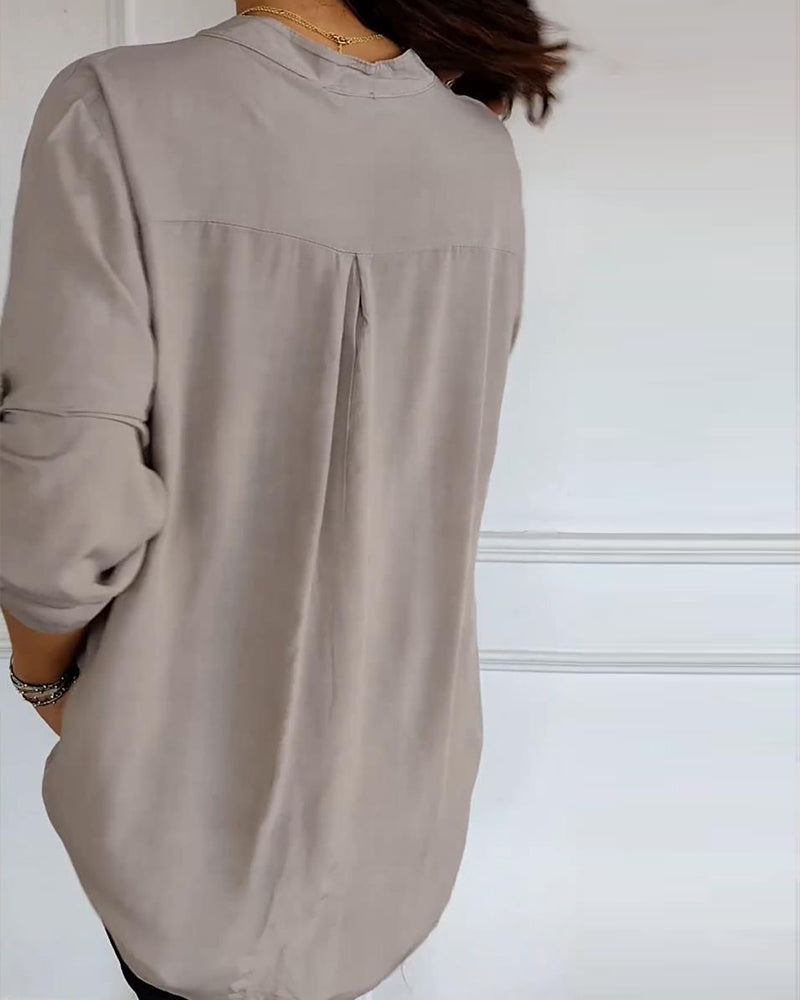 WW - Schicke Bluse mit Knopfleiste und Paillettenbesatz für Damen | Elegante Langarmbluse mit Paillettentasche