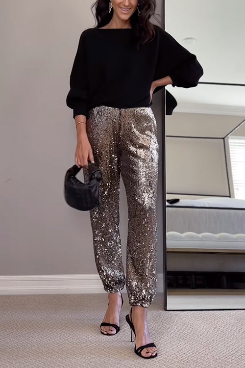 WW | Glam High Rise Glitzernde Pailletten Jogginghosen