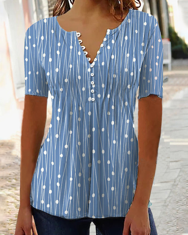 WW | Punkte-Muster T-Shirt mit V-Ausschnitt