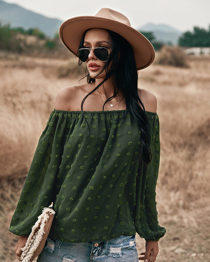 WW | Off Shoulder Laterne Langärmeliges Rüschentop