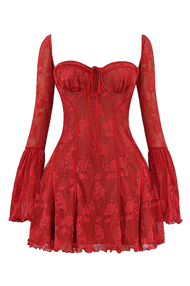Sexy Mini-Cocktailkleid mit Corsagen-Oberteil & langen Ärmeln – Partykleid & Abendkleid