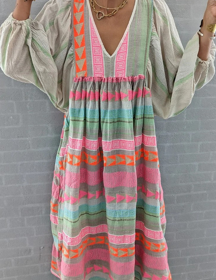WW | Maxi-Kleid mit Langen Ärmeln und V-Ausschnitt
