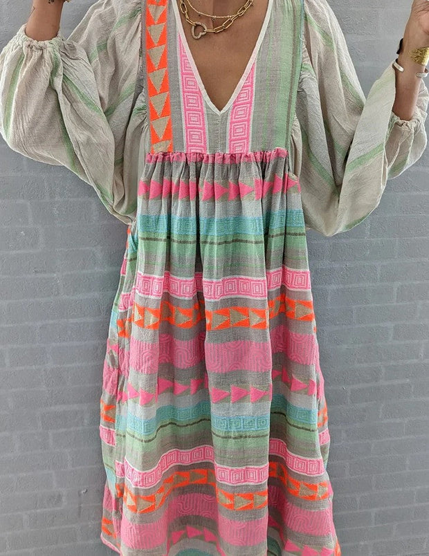 WW | Maxi-Kleid mit Langen Ärmeln und V-Ausschnitt