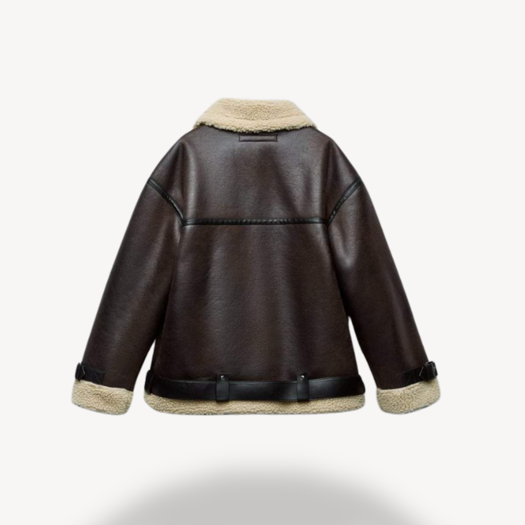 W&W Mode | Damen Faux Shearling Pilotenjacke Braun