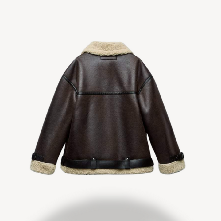 W&W Mode | Damen Faux Shearling Pilotenjacke Braun