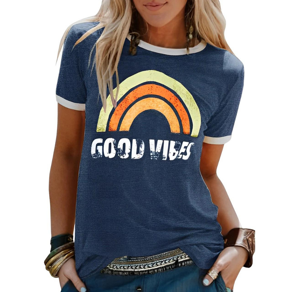 WW | Elegantes Retro Regenbogen Good Vibes T-Shirt
