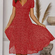 WW | Druckseide Chiffonkleid mit Kurzen Ärmeln und V-Ausschnitt für Damen