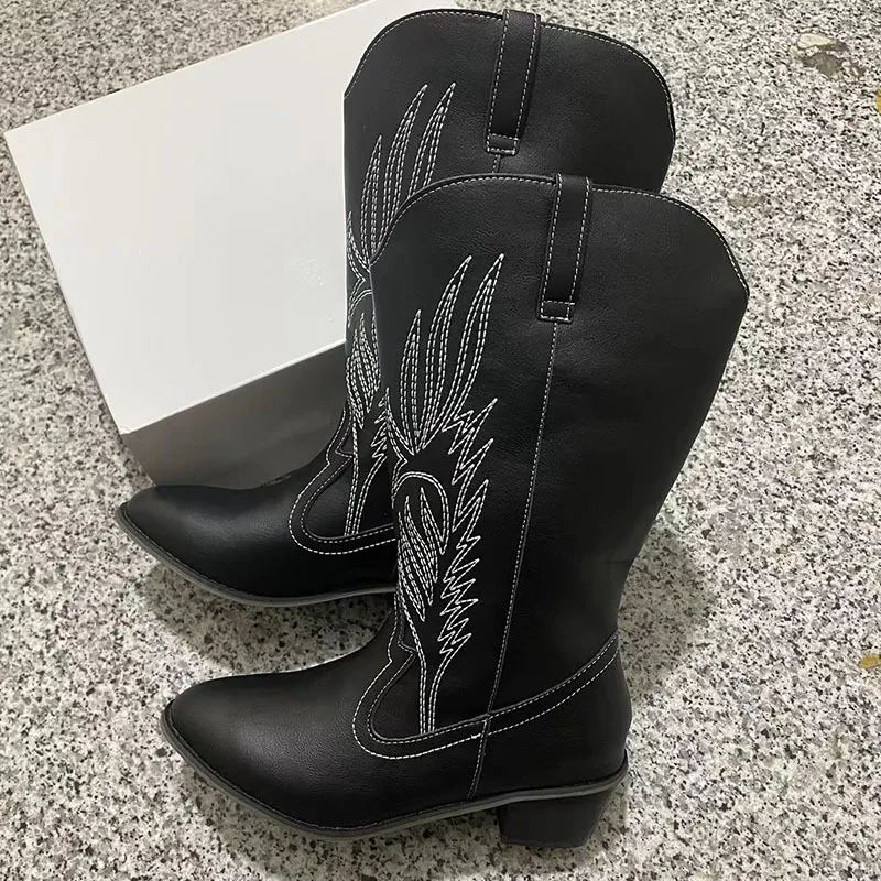 WW | Wildleder Knöchelhohe Stiefel mit Blockabsatz Cowboy Stiefel Damen