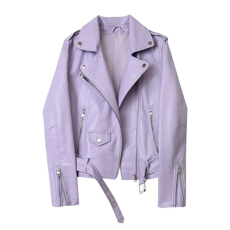 WW | Damen-Biker-Lederjacke mit Reißverschlüssen und Gürtel