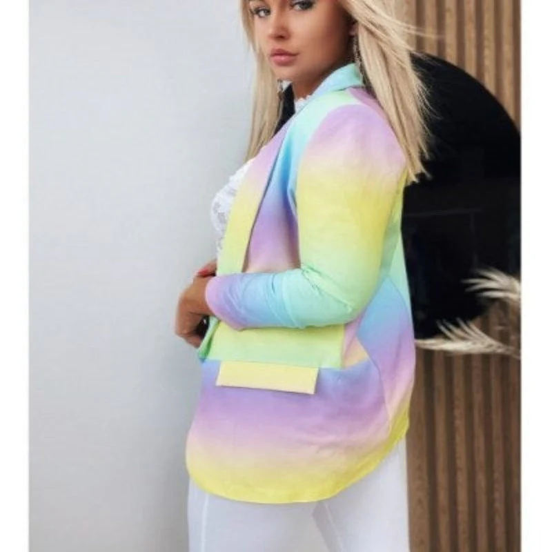 WW | Damen Ombre Offene Front Blazer, Lange Ärmel, Lässige Passform