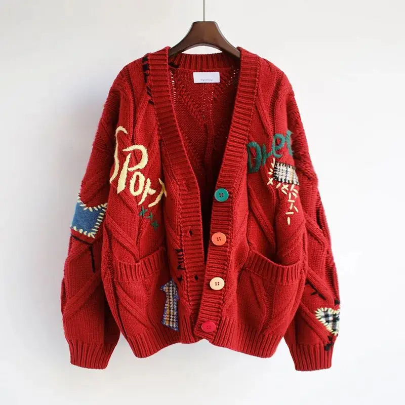 W&W Mode | Gestrickte V-Ausschnitt Damenjacke mit Stickerei