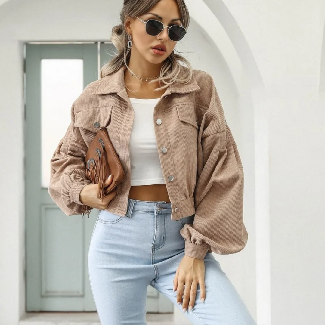 W&W Mode | Samtcord Laternenärmel Cropped Jacke