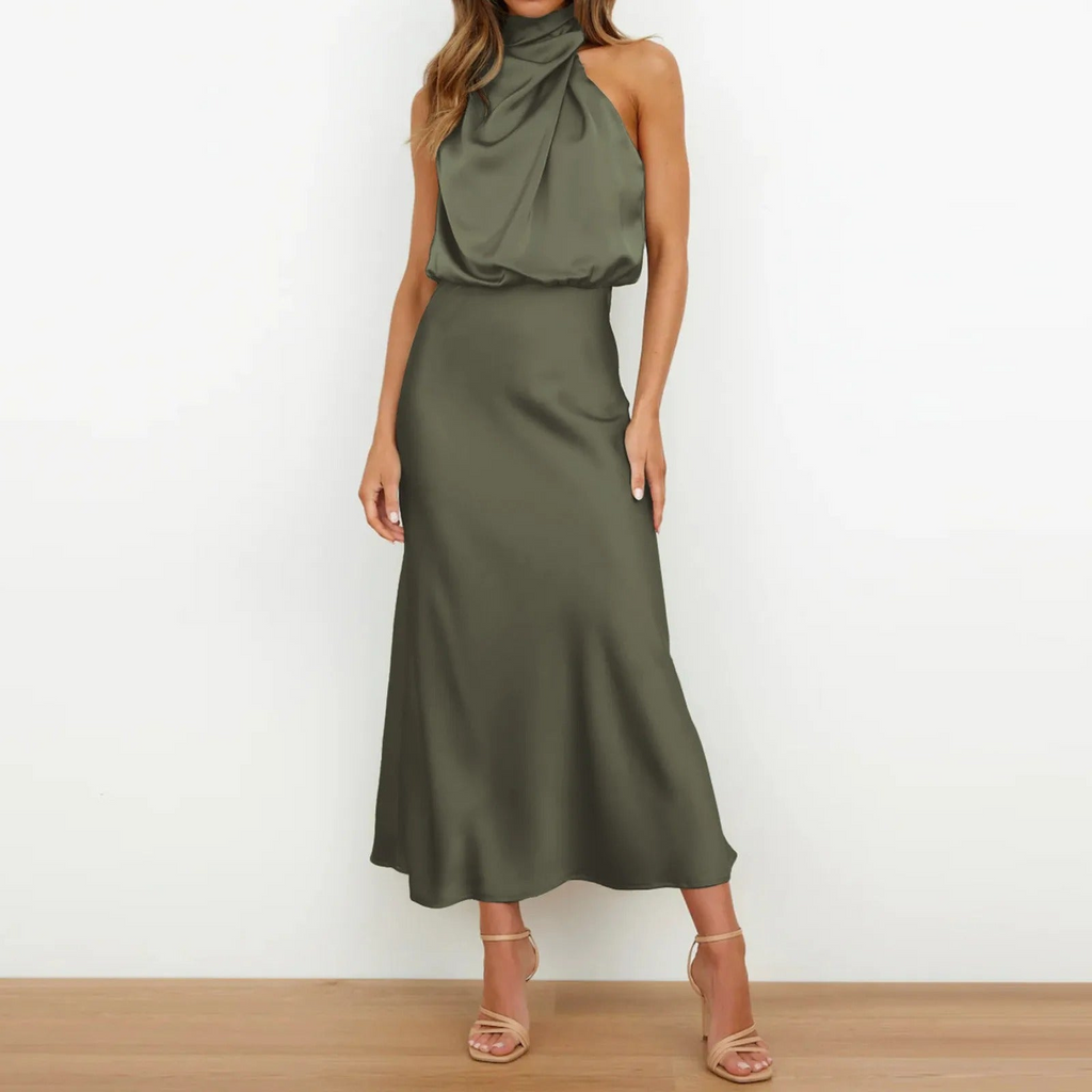 WW | Lange Satin Kleid Mit Halsband Damen Kleid