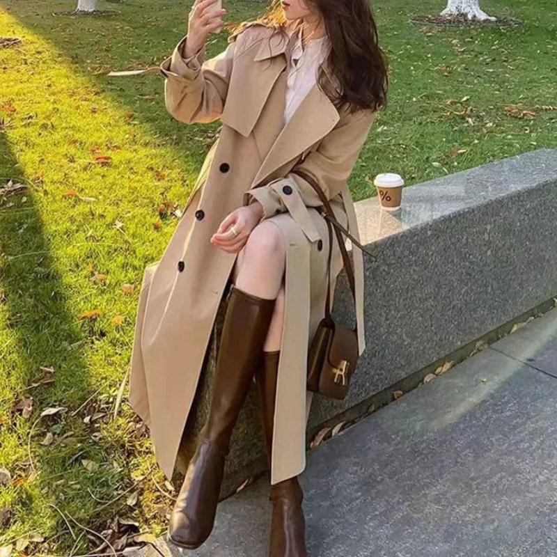 WW | Langer Trenchcoat mit Gürtel für Frauen Eleganter Trenchcoat Damen