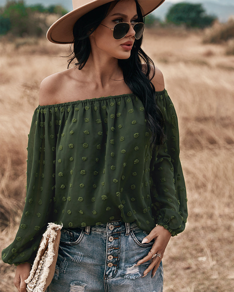 WW | Off Shoulder Laterne Langärmeliges Rüschentop