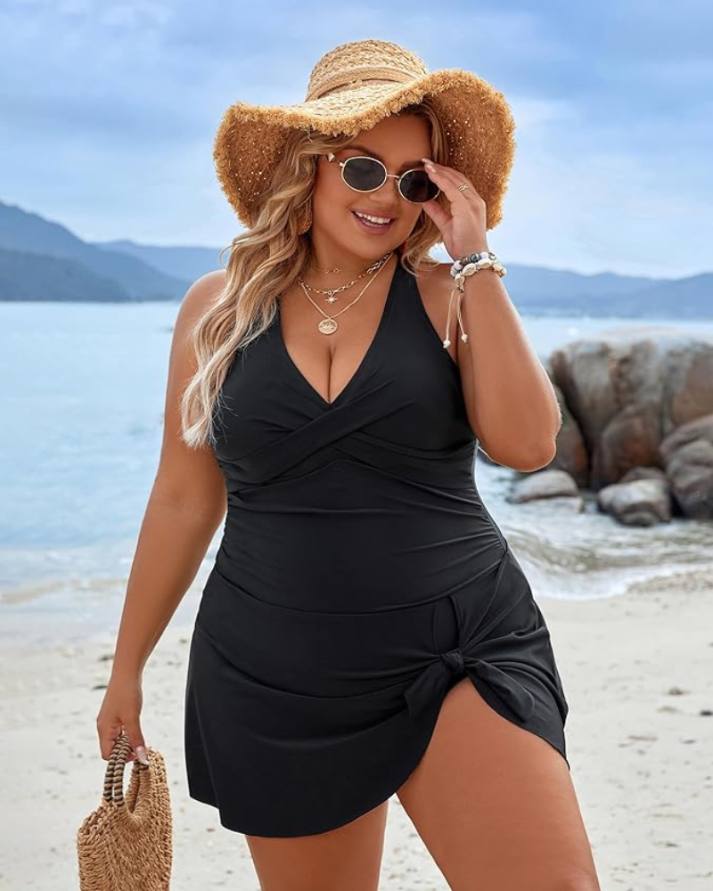 WW | Plus Size Einteiler Schwimmdress Badeanzug Bauchkontrolle Badeanzüge