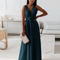WW | Langes V-Ausschnitt Kleid für Damen Maxi